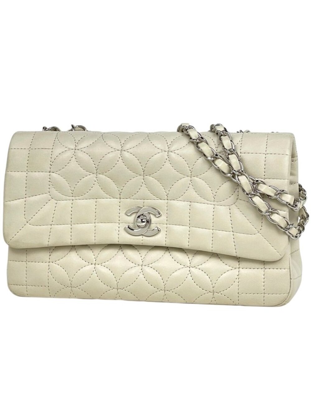 Chanel Shoulder Bag CC Logo Chain Leather Ivory